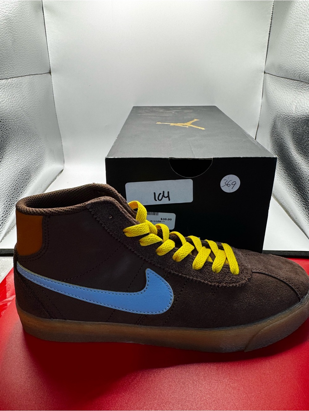 Nike women Brown High-Top Sneakers with Blue Swoosh and Yellow Laces